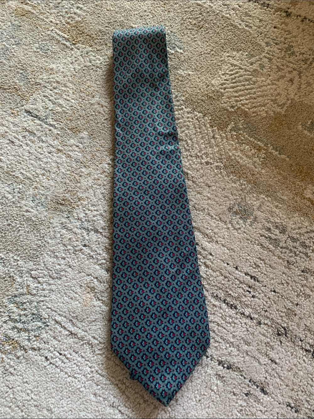 Christian dior teal patterned silk tie